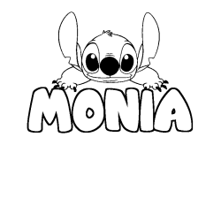 Coloriage prénom MONIA - décor Stitch