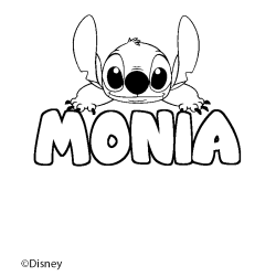 Coloriage pr&eacute;nom MONIA - d&eacute;cor Stitch