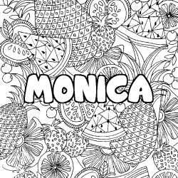 Coloriage pr&eacute;nom MONICA - d&eacute;cor Mandala fruits