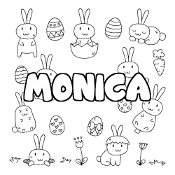 Coloriage pr&eacute;nom MONICA - d&eacute;cor Paques