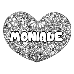 Coloriage pr&eacute;nom MONIQUE - d&eacute;cor Mandala coeur