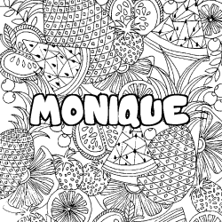 Coloriage prénom MONIQUE - décor Mandala fruits