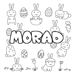 Coloriage prénom MORAD - décor Paques