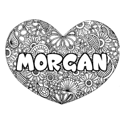 Coloriage pr&eacute;nom MORGAN - d&eacute;cor Mandala coeur