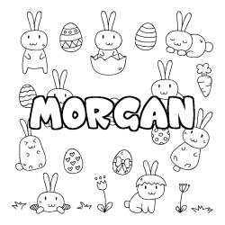 Coloriage prénom MORGAN - décor Paques