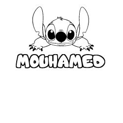 Coloriage prénom MOUHAMED - décor Stitch