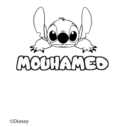 Coloriage pr&eacute;nom MOUHAMED - d&eacute;cor Stitch