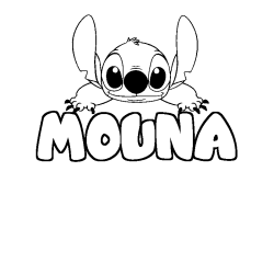 Coloriage prénom MOUNA - décor Stitch