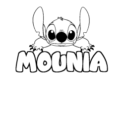 Coloriage prénom MOUNIA - décor Stitch