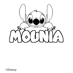 Coloriage pr&eacute;nom MOUNIA - d&eacute;cor Stitch