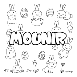 Coloriage pr&eacute;nom MOUNIR - d&eacute;cor Paques