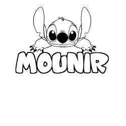 Coloriage prénom MOUNIR - décor Stitch