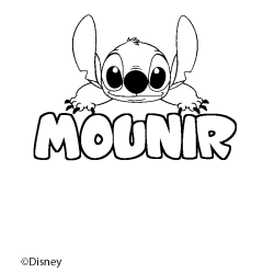 Coloriage pr&eacute;nom MOUNIR - d&eacute;cor Stitch