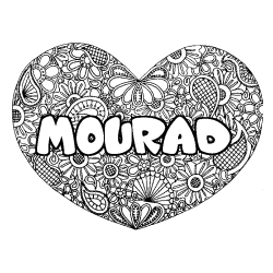 Coloriage prénom MOURAD - décor Mandala coeur