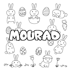 Coloriage pr&eacute;nom MOURAD - d&eacute;cor Paques