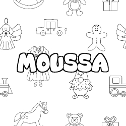 Coloriage prénom MOUSSA - décor Jouets