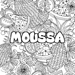 Coloriage prénom MOUSSA - décor Mandala fruits