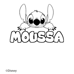 Coloriage pr&eacute;nom MOUSSA - d&eacute;cor Stitch
