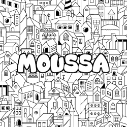 Coloriage prénom MOUSSA - décor Ville