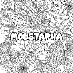 Coloriage prénom MOUSTAPHA - décor Mandala fruits