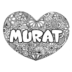 Coloriage prénom MURAT - décor Mandala coeur