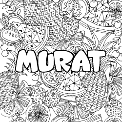 Coloriage pr&eacute;nom MURAT - d&eacute;cor Mandala fruits