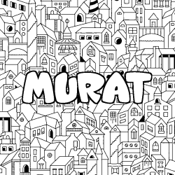 Coloriage pr&eacute;nom MURAT - d&eacute;cor Ville