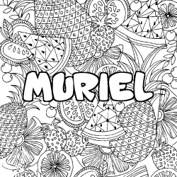 Coloriage pr&eacute;nom MURIEL - d&eacute;cor Mandala fruits