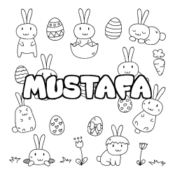 Coloriage pr&eacute;nom MUSTAFA - d&eacute;cor Paques