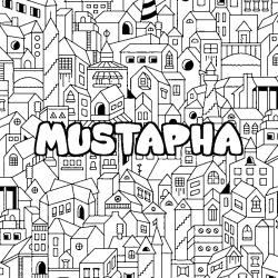 Coloriage prénom MUSTAPHA - décor Ville