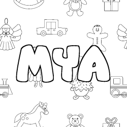 Coloriage prénom MYA - décor Jouets