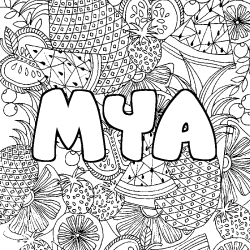 Coloriage prénom MYA - décor Mandala fruits