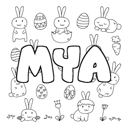 Coloriage prénom MYA - décor Paques