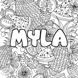 Coloriage prénom MYLA - décor Mandala fruits