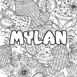 Coloriage pr&eacute;nom MYLAN - d&eacute;cor Mandala fruits