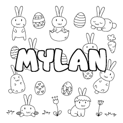 Coloriage pr&eacute;nom MYLAN - d&eacute;cor Paques