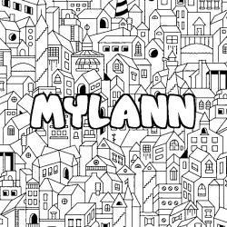 Coloriage prénom MYLANN - décor Ville