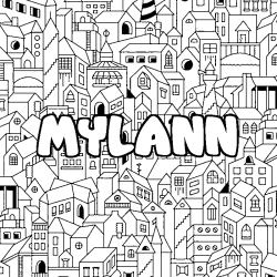 Coloriage pr&eacute;nom MYLANN - d&eacute;cor Ville