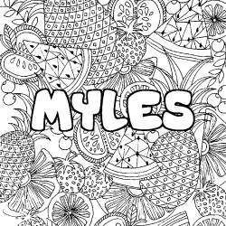 Coloriage prénom MYLES - décor Mandala fruits