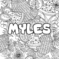 Coloriage pr&eacute;nom MYLES - d&eacute;cor Mandala fruits
