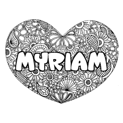 Coloriage pr&eacute;nom MYRIAM - d&eacute;cor Mandala coeur