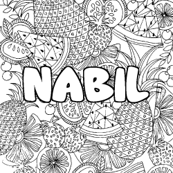 Coloriage prénom NABIL - décor Mandala fruits