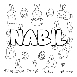 Coloriage prénom NABIL - décor Paques
