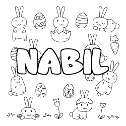 Coloriage pr&eacute;nom NABIL - d&eacute;cor Paques