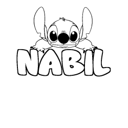Coloriage prénom NABIL - décor Stitch