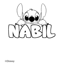 Coloriage pr&eacute;nom NABIL - d&eacute;cor Stitch
