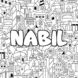 Coloriage prénom NABIL - décor Ville