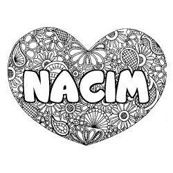 Coloriage prénom NACIM - décor Mandala coeur
