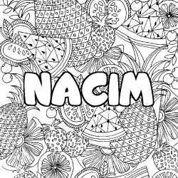 Coloriage pr&eacute;nom NACIM - d&eacute;cor Mandala fruits