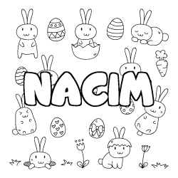 Coloriage pr&eacute;nom NACIM - d&eacute;cor Paques